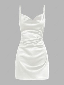 ZAFUL Women's Satin Sleeveless Spaghetti Strap Mini Dress Sexy Slip Cowl Neck Silky Cocktail Party Dresses
